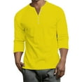 thumbnail image 1 of Resicozy 3/4 Sleeve Shirt Men Button Henley Fashion Baseball T-Shirts 2025 Fall Casual Sport Solid Color Athletic Tee Top Yellow M, 1 of 8