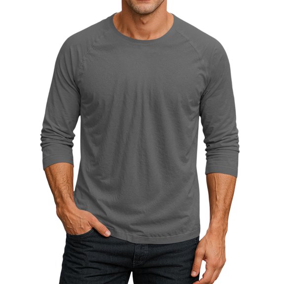 Resicozy 3/4 Sleeve Shirt for Men Solid Color Crew Neck Baseball T-Shirt Fall Fashion T Shirts Casual Loose Fit Tees Gray S