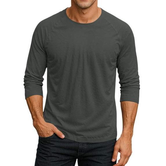 Resicozy 3/4 Sleeve Shirt for Men Solid Color Crew Neck Baseball T-Shirts Fall Fashion T Shirt Casual Loose Fit Tees Gray M