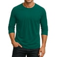 thumbnail image 1 of Resicozy 3/4 Sleeve Shirt for Men Solid Color Crewneck Baseball T-Shirts Fall Fashion T Shirts Casual Loose Fit Tees Dark Green L, 1 of 8
