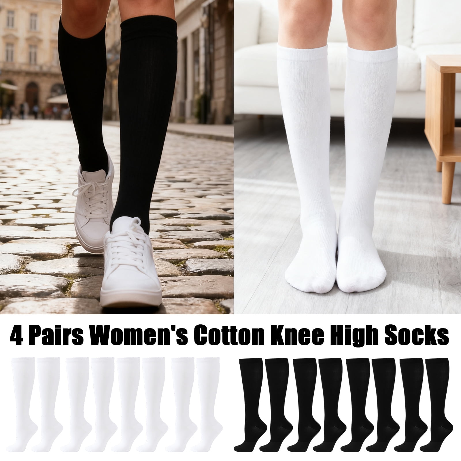 Resicozy 4 Pair Knee High Socks for Women Solid Knee Socks Tube Socks — free download