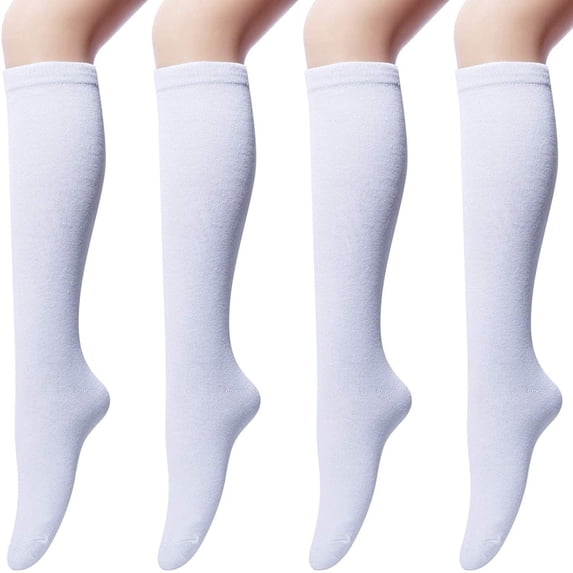 Resicozy 4 Pcs Knee High Socks for Women 2026 Long Dress Socks Casual Fashion Solid Color Seamless Toe Soft White