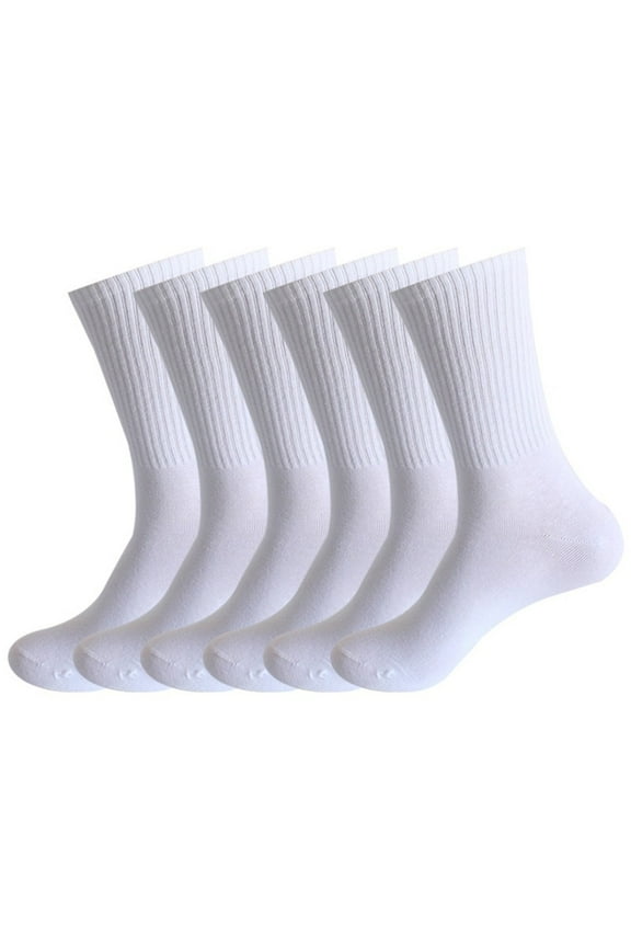 6 Pair Women Casual Calf Socks Cute Solid Color Crew Socks Soft Above Ankle Sock White