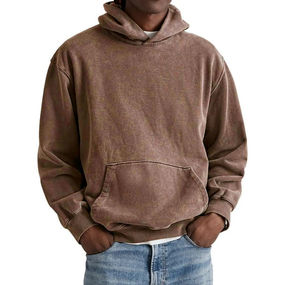 Resicozy Acid Wash Hoodie Crewneck Sweatshirt for Mens Pullover Oversized Men's Fashion Hoodies Sweatshirts Vintage Tops Brown L