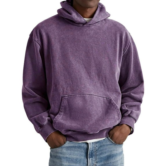Resicozy Acid Wash Hoodie Crewneck Sweatshirt for Mens Pullover Oversized Men's Fashion Hoodies Sweatshirts Vintage Tops Purple L