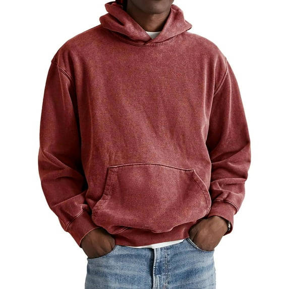 Resicozy Acid Wash Hoodie Crewneck Sweatshirt for Mens Pullover Oversized Men's Fashion Hoodies Sweatshirts Vintage Tops Red XL