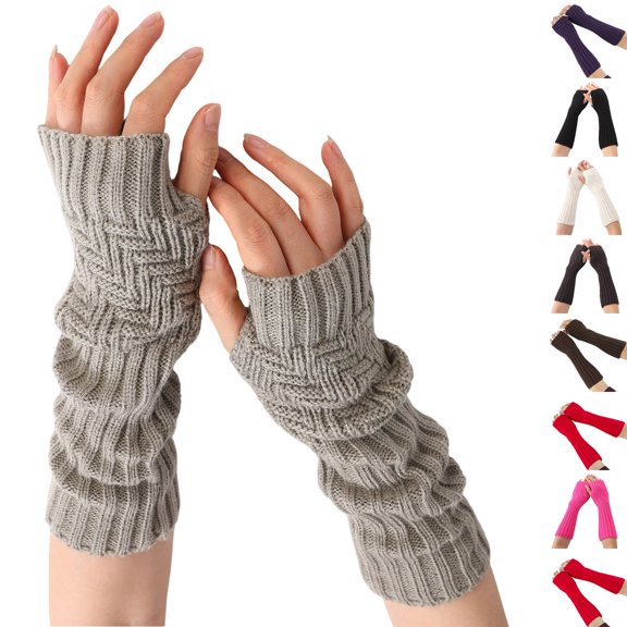 Resicozy Arm Gloves for Women Winter Fingerless Arm Warmer, Soft, Knit Armwarmers Thumb Hole, Fingerless Long Arm Gloves Light Gray