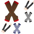 thumbnail image 1 of Resicozy Arm Warmers Fingerless Gloves for Women Cute Y2k Accessories Soft Lightweight Striped Gloves Green, 1 of 4