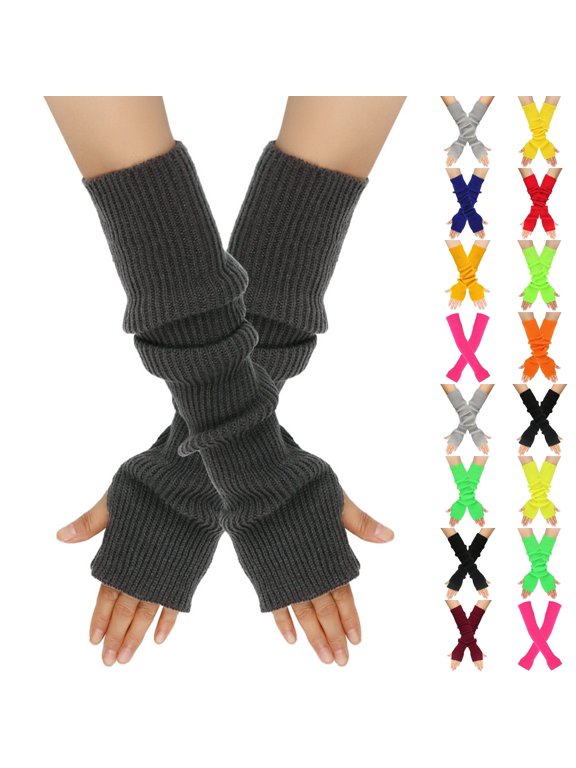 Arm Warmers Women, Women's Long Stretchy Fingerless Gloves with Thumb Hole Knit Arm Sleeves for Women Y2k Dark Gray