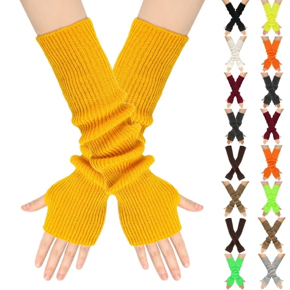 Resicozy Arm Warmers Women, Women's Long Stretchy Fingerless Gloves with Thumb Hole Knit Arm Sleeves for Women Y2k Orange