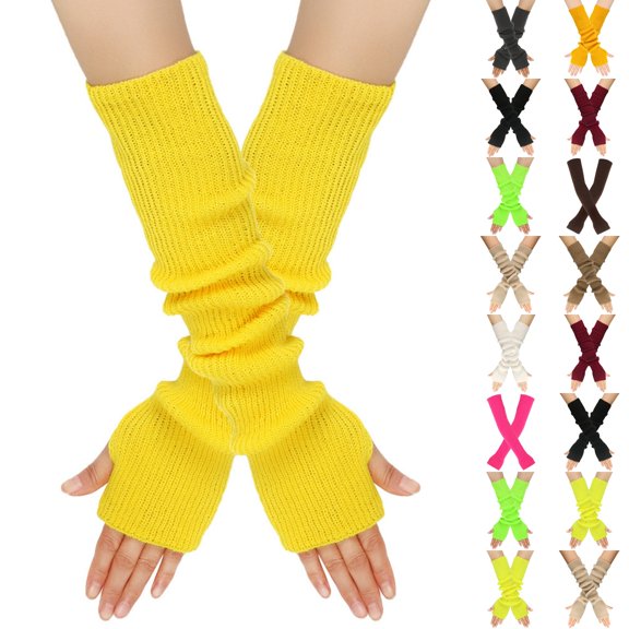 Resicozy Arm Warmers Women, Women's Long Stretchy Fingerless Gloves with Thumb Hole Knit Arm Sleeves for Women Y2k Yellow