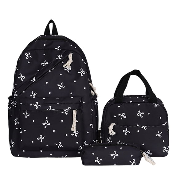 Resicozy Backpack 3Pcs Set for Teens Cute Bow Graphic Backpack Set Aesthetic Daypack Rucksack Black