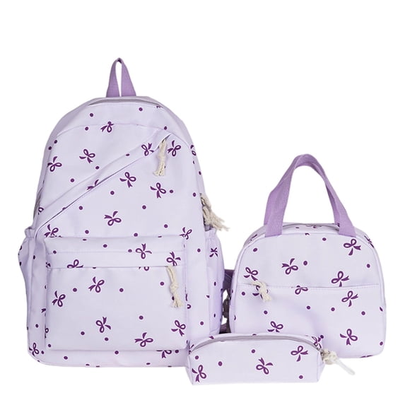 Resicozy Backpack 3Pcs Set for Teens Cute Bow Graphic Backpack Set Aesthetic Daypack Rucksack Purple