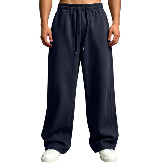 Resicozy Baggy Sweatpants Men 2026 Cotton Wide Leg Lounge Sweat Pants Drawstring Waist Jogging Pants with Pockets Navy S