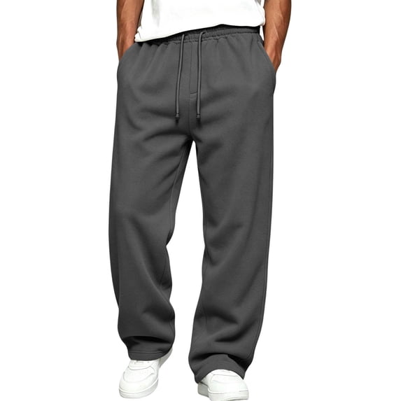 Resicozy Baggy Sweatpants Men Casual Straight Wide Leg Fleece Sweat Pants Athletic Workout Gym Jogger with Pockets Dark Gray S