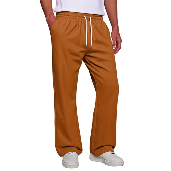 Resicozy Baggy Sweatpants Men Casual Straight Wide Leg Fleece Sweat Pants Athletic Workout Gym Jogger with Pockets Orange L
