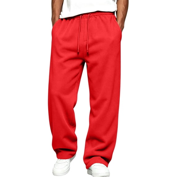 Resicozy Baggy Sweatpants Men Casual Straight Wide Leg Fleece Sweat Pants Athletic Workout Gym Jogger with Pockets Red XL
