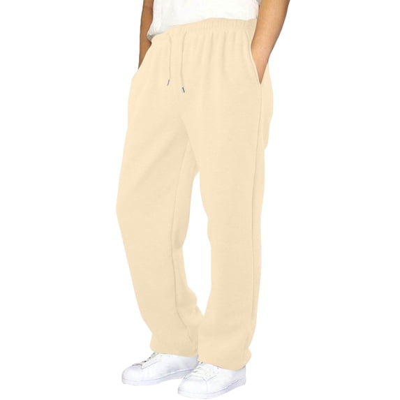 Resicozy Baggy Sweatpants Men Casual Straight Wide Leg Sweat Pants Athletic Workout Gym Jogger with Pockets 2026 Beige 2XL