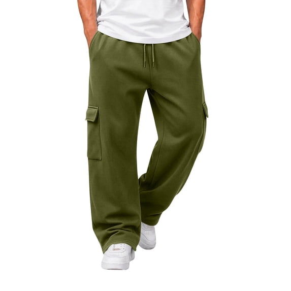 Resicozy Baggy Sweatpants Men Fall Winter Casual Fleece Wide Leg Drawstring Cargo Sweat Pants Athletic Gym Jogger with Pockets Army Green XL