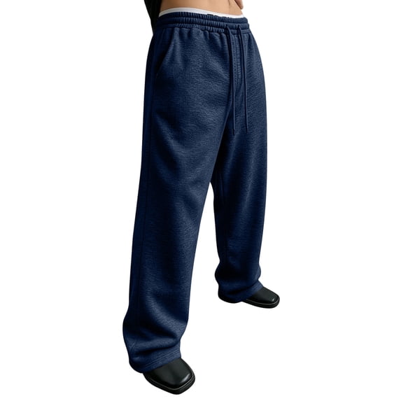 Resicozy Baggy Sweatpants Men Wide Leg Drawstring Waist Loose Sweatpants with Pockets Navy XL