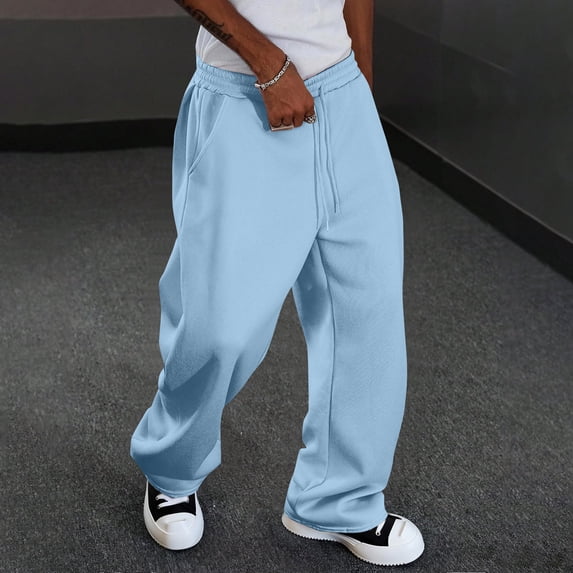 Resicozy Baggy Sweatpants Men Wide Leg Drawstring Waist Straight Sweat Pant 2026 Casual Workout Gym Athletic Trousers with Pockets Sky Blue 2XL