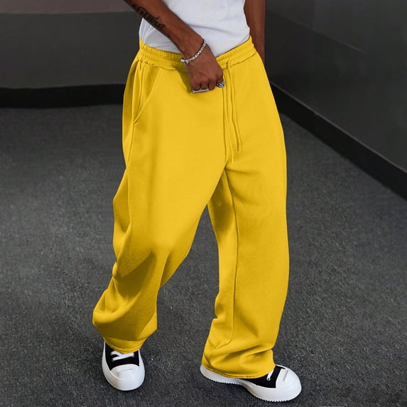 Resicozy Baggy Sweatpants Men Wide Leg Drawstring Waist Straight Sweat Pant 2026 Casual Workout Gym Athletic Trousers with Pockets Yellow 2XL