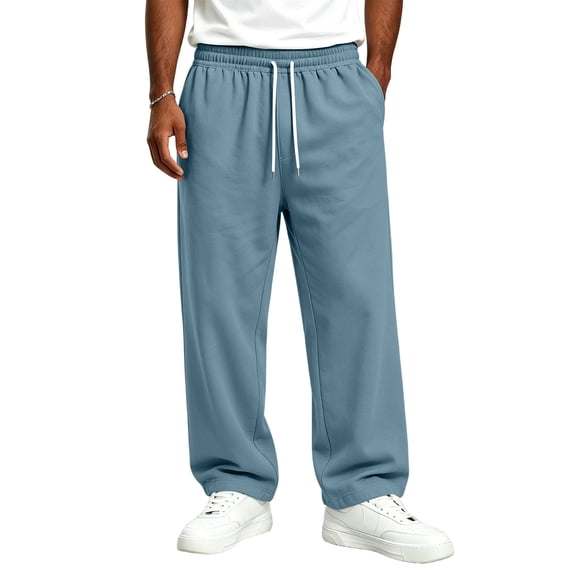 Resicozy Baggy Sweatpants Men Wide Leg Elastic Waist Drawstring Athletic Loose Jogger Lounge Sweat Pants with Pockets Sky Blue L
