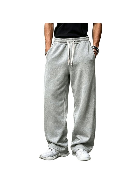 Baggy Sweatpants Men Wide Leg Loose Fit Lounge Gym Solid Casual Joggers Oversized Pants with Pockets Light Gray M