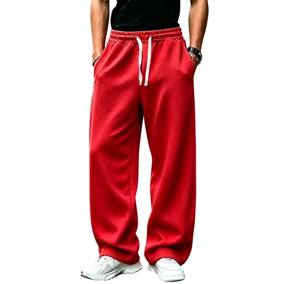 Resicozy Baggy Sweatpants Men Wide Leg Loose Fit Lounge Gym Solid Casual Joggers Oversized Pants with Pockets Red 3XL