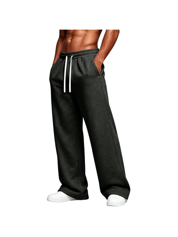 Baggy Sweatpants Men Wide Leg Loose Fit Lounge Gym Solid Casual Joggers Oversized Sweatpant with Pockets Dark Gray XL