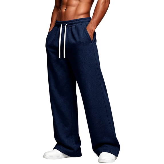 Resicozy Baggy Sweatpants Men Wide Leg Loose Fit Lounge Gym Solid Casual Joggers Oversized Sweatpant with Pockets Navy 3XL