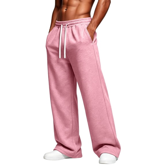 Resicozy Baggy Sweatpants Men Wide Leg Loose Fit Lounge Gym Solid Casual Joggers Oversized Sweatpant with Pockets Pink 3XL