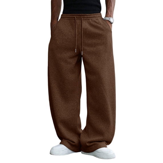 Resicozy Baggy Sweatpants Men Wide Leg Sweats Pants Drawstring Elastic Waist Loose Y2K Joggers with Pockets Coffee 3XL