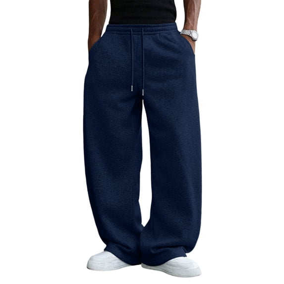 Resicozy Baggy Sweatpants Men Wide Leg Sweats Pants Drawstring Elastic Waist Loose Y2K Joggers with Pockets Navy 2XL