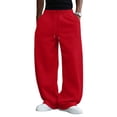 thumbnail image 1 of Resicozy Baggy Sweatpants Men Wide Leg Sweats Pants Drawstring Elastic Waist Loose Y2K Joggers with Pockets Red 2XL, 1 of 7