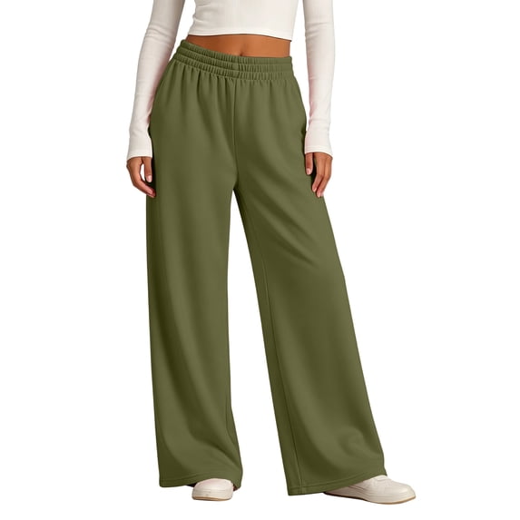 Resicozy Baggy Sweatpants Women Cute Lightweight Slacks with Pockets Wide Leg Lounge Pants Casual Fashion Oversized Pant Army Green XL