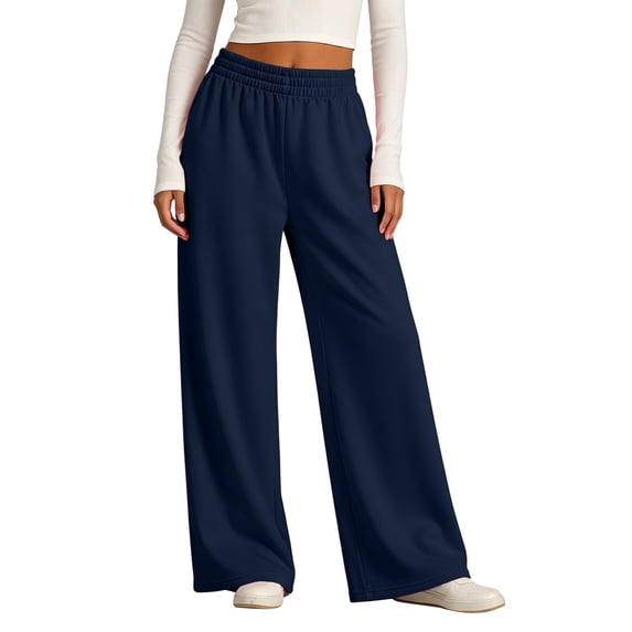 Resicozy Baggy Sweatpants Women Cute Lightweight Slacks with Pockets Wide Leg Lounge Pants Casual Fashion Oversized Pant Navy M