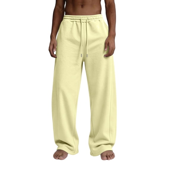 Resicozy Baggy Sweatpants for Men Baggy Casual Straight Wide Leg Sweat Pants Athletic Workout Gym Jogger with Pockets Beige S