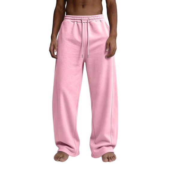 Resicozy Baggy Sweatpants for Men Baggy Casual Straight Wide Leg Sweat Pants Athletic Workout Gym Jogger with Pockets Pink S