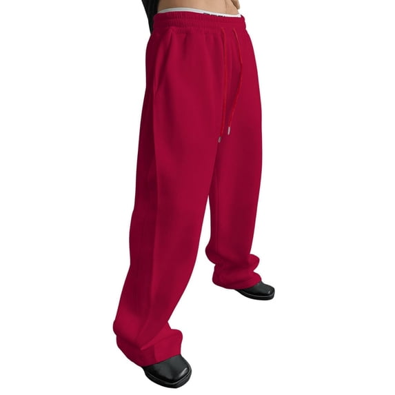 Resicozy Baggy Sweatpants for Men Wide Leg Drawstring Waist Loose Sweatpants with Pockets Red XL