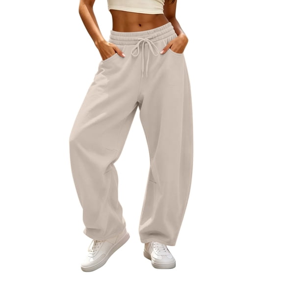 Resicozy Barrel Sweatpants Women 2026 Fall Winter Fashion Casual Baggy Wide Leg Comfy Flowy Workout Sweat Pants with Pockets Beige L