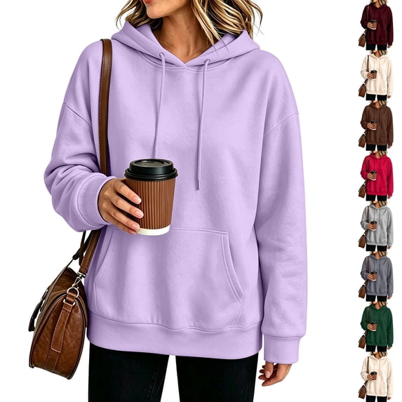 Resicozy Basic Oversized Hoodies for Women Solid Color Hooded Sweatshirt Baggy Plain Pullover Loose Fit Tops with Pockets Light Purple L