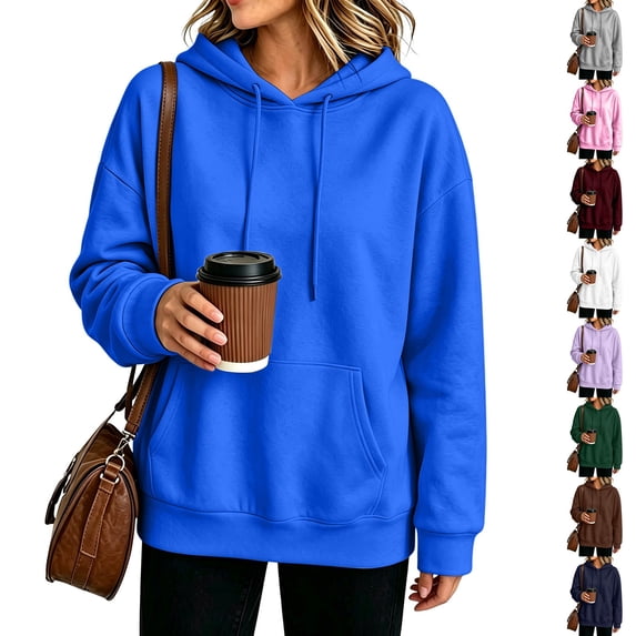 Resicozy Basic Oversized Hoodies for Women Solid Color Hooded Sweatshirt Baggy Plain Pullover Loose Fit Tops with Pockets Royal Blue XL