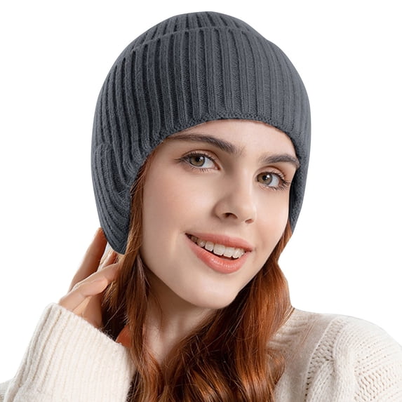 Resicozy Beanie for Women Winter Hats with Ear Cover Warm Fleece Lined Knit for Cold Outdoor Dark Gray