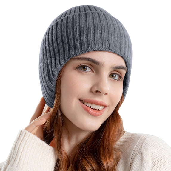 Resicozy Beanie for Women Winter Hats with Ear Cover Warm Fleece Lined Knit for Cold Outdoor Light Gray