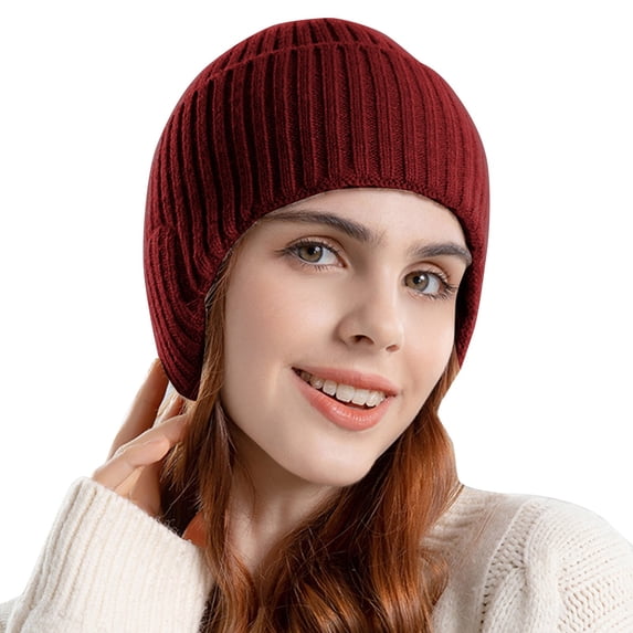 Resicozy Beanie for Women Winter Hats with Ear Cover Warm Fleece Lined Knit for Cold Outdoor Wine