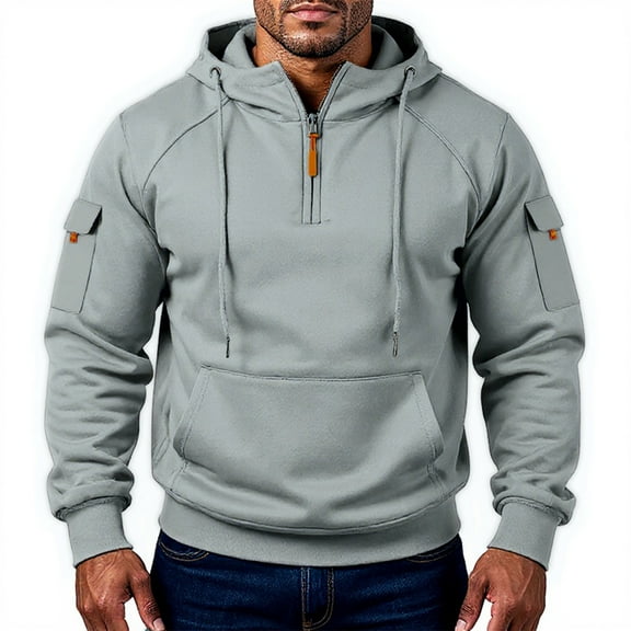 Resicozy Big and Tall Hoodies for Men Quarter Zip Up Tactical Hoodie Pullover Fall Winter Fashion Hooded Sweatshirt with Pockets Gray M