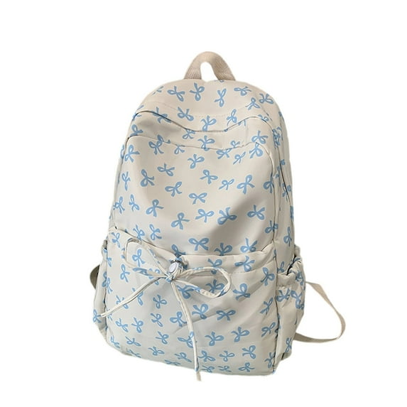 Resicozy Bow Backpack For Women, Coquette Aesthetic Nylon Rucksack Casual Cute Kawaii Back Pack With Bow Pattern Light Blue