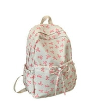 Resicozy Bow Backpack For Women, Coquette Aesthetic Nylon Rucksack Casual Cute Kawaii Back Pack With Bow Pattern Pink