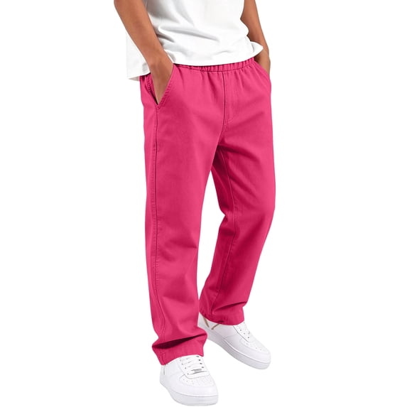 Resicozy Boys Elastic Waist Pants Uniform School Twill Trousers for Kids with Pockets, Back to School Clothes 2-12 Years Pink 120